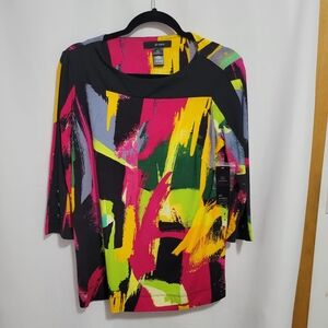 Ali Miles Multicolor 3/4 sleeve Top/Tunic, Size S, NEW